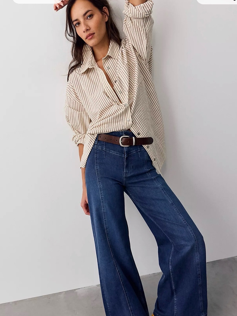 Free People We The Free Libre Wide Leg Jeans 29 Raw Hem High Rise Seamed